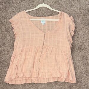 Eve Blush Button-Down Ruffle Blouse